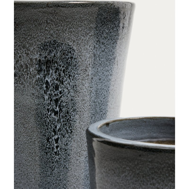 Ensemble Rotja de 3 pots de fleurs en terre cuite, finition bleue émaillée Ø 26 / 35 / 47 cm