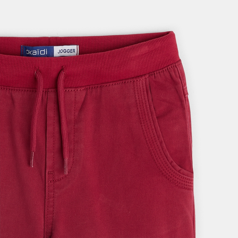 Jogpant uni en toile stretch rouge garçon
