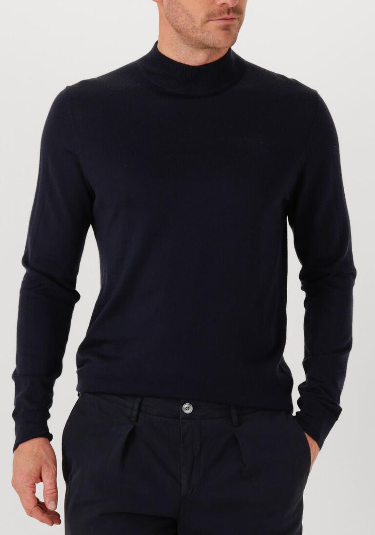 donkerblauwe profuomo coltrui pullover mock neck merino