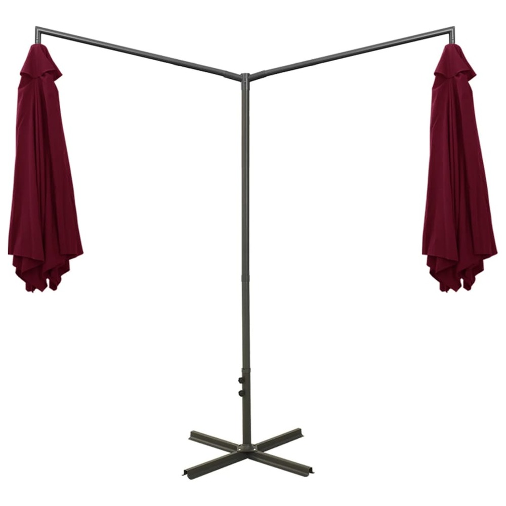Parasol double avec mât en acier 600 cm rouge bordeaux