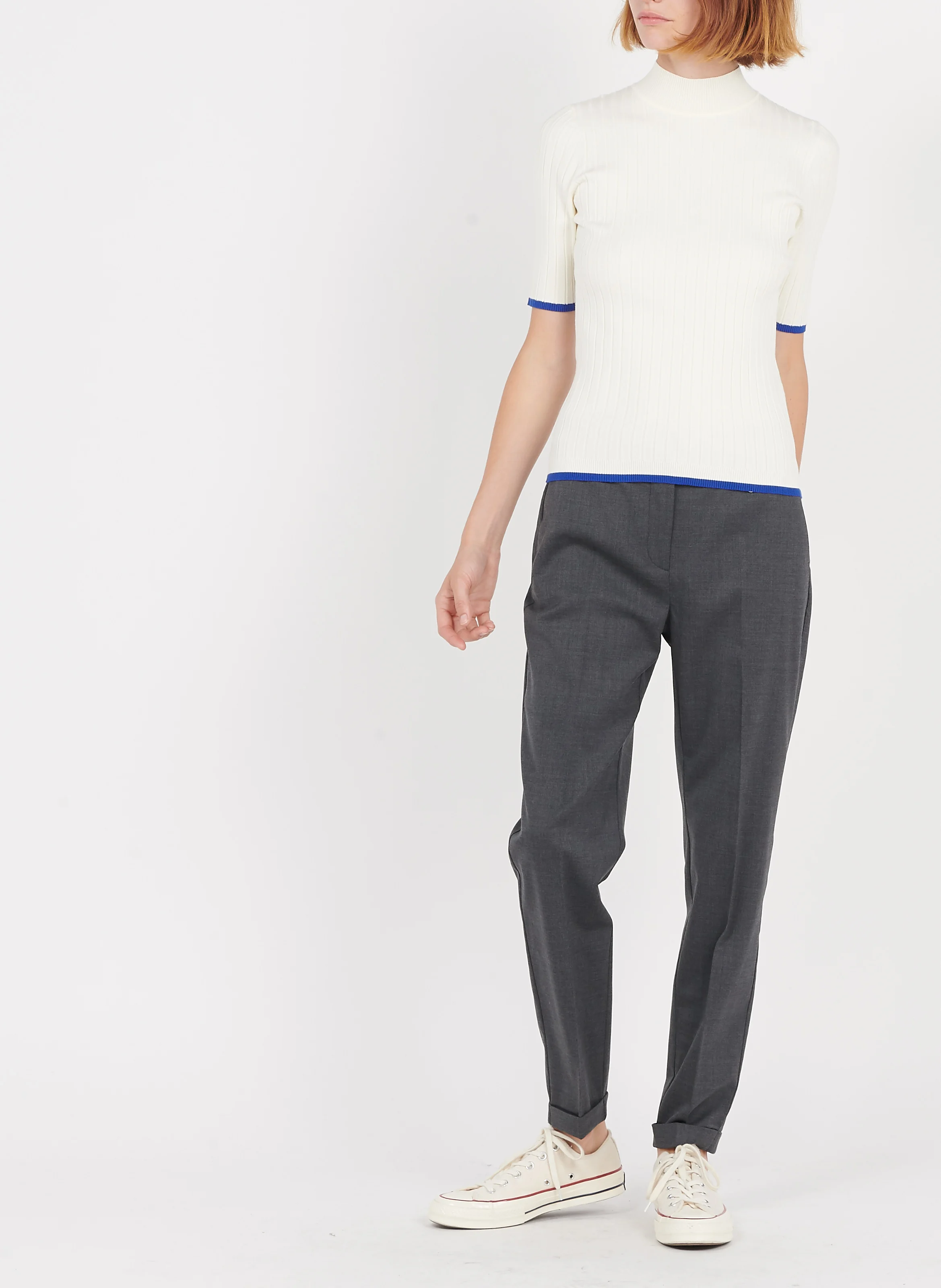 Pull col montant en maille côtelée | Blanc