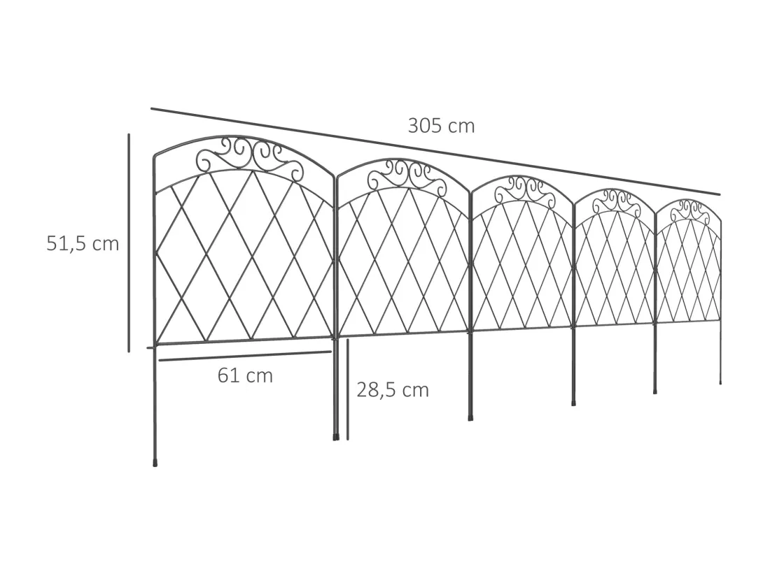 Lot de 5 clôtures de jardin décoratives avec ornements métal noir