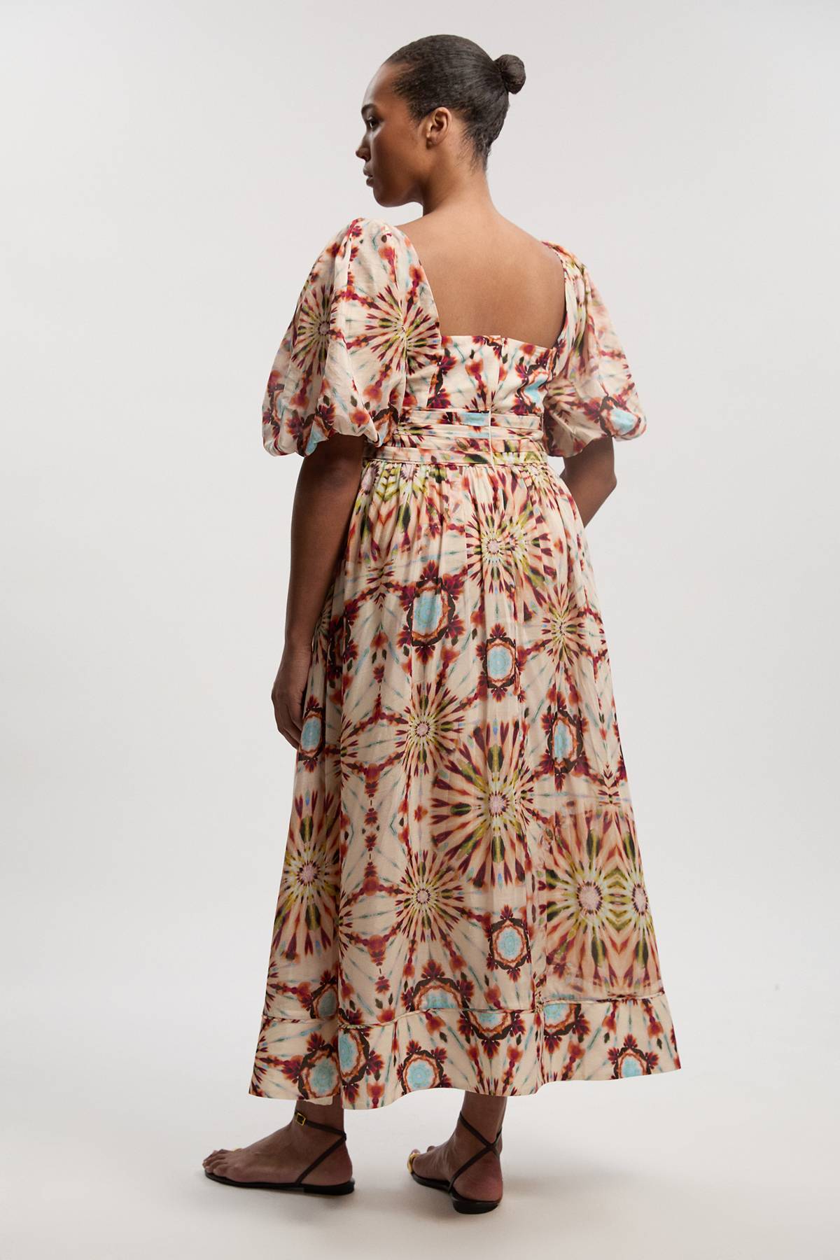 KarenMillen Robe Maxi Tissée Grande Taille À Manches Bouffantes En Soie-coton Imprimé Carreaux