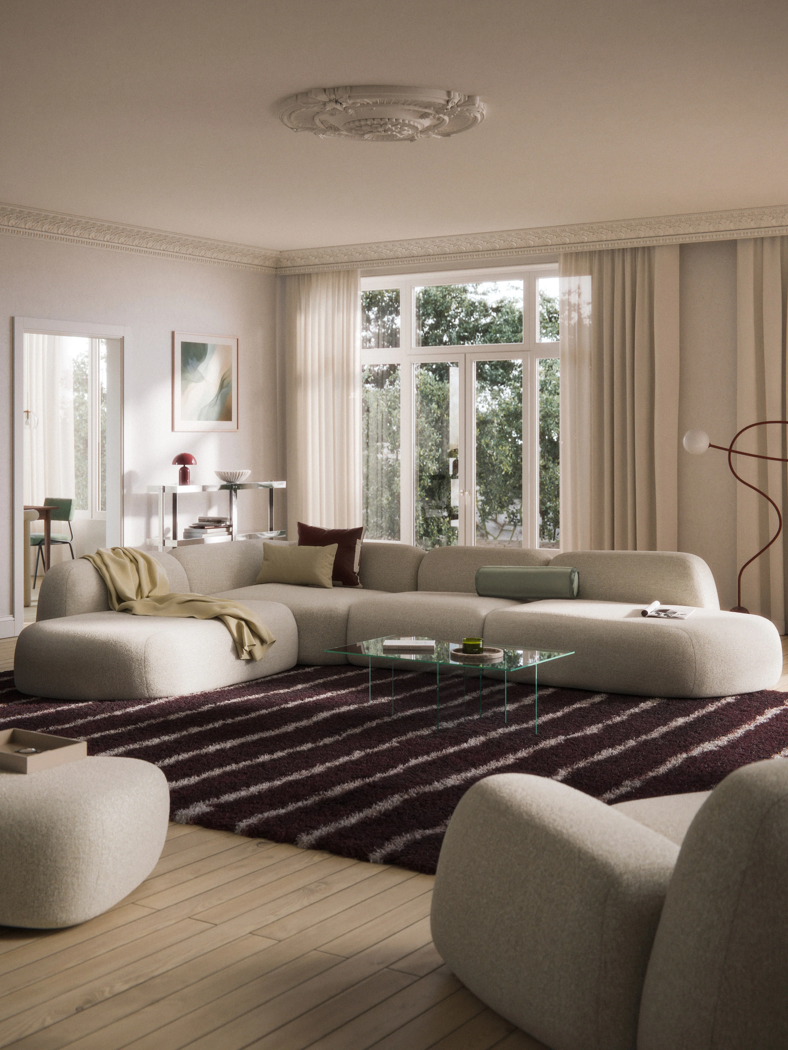 Modulaire bouclé XL hoekbank Wolke met chaise longue