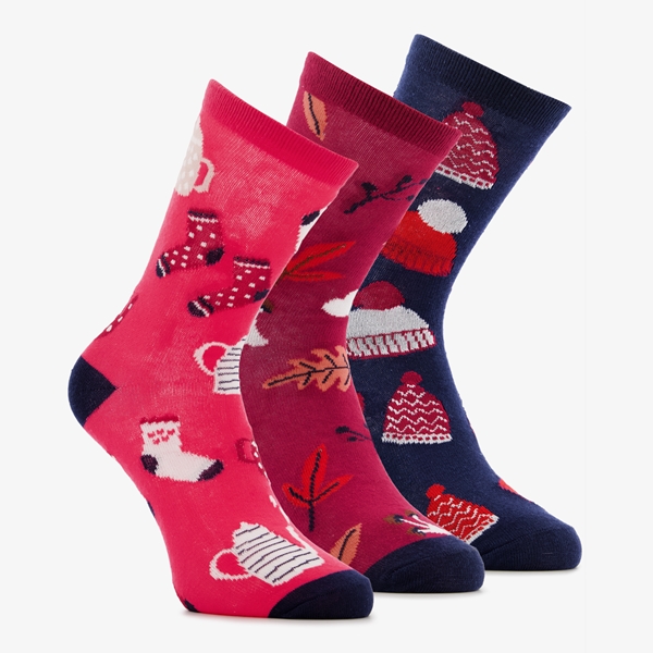 3 paar dames sokken met winter print