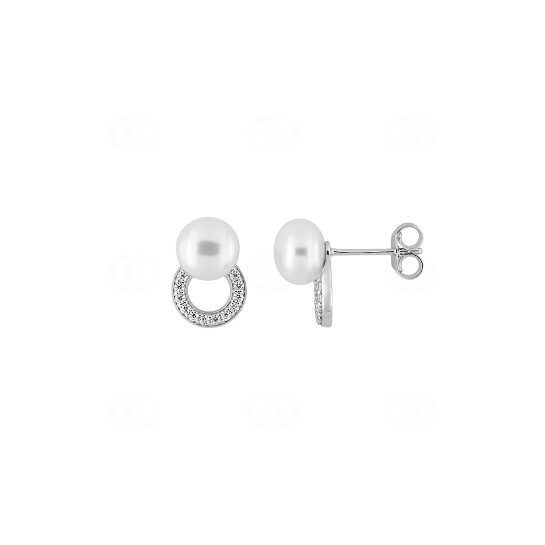 Ohrstecker 375/9 K Weissgold mit Süsswasserzuchtperlen & Zirkonia