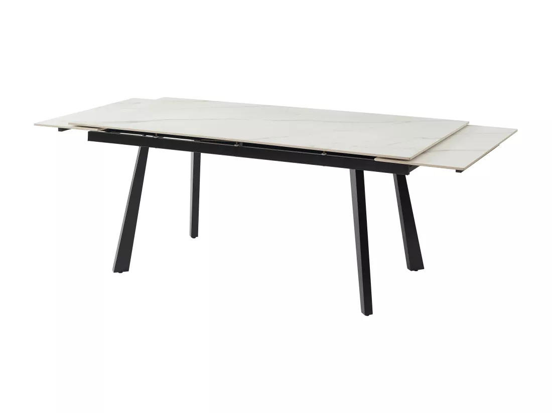 Table à manger extensible 6 à 10 personnes en céramique et métal - Effet marbre blanc et noir - MARVENA