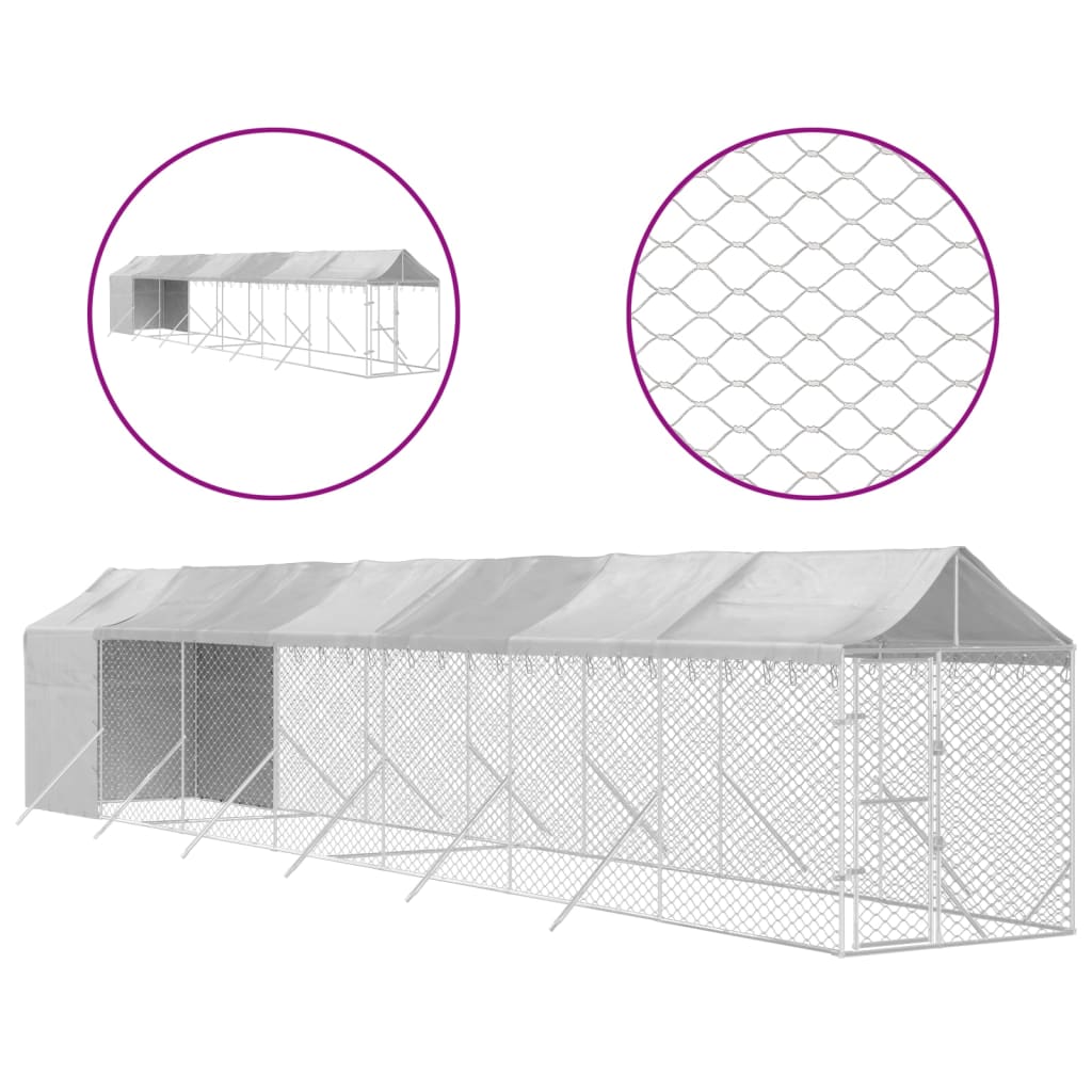 Chenil d'extérieur pour chiens avec toit argenté 2x14x2,5 m