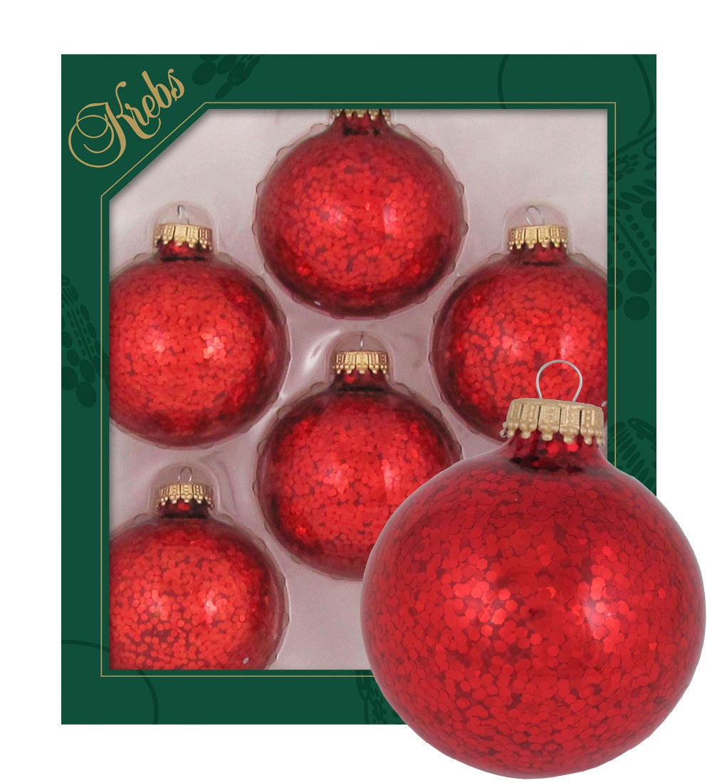 Rode glanzende glazen ballen van 7 cm met glitter aan de binnenkant (6 stuks), kerstballen, kerstversieringen, kerstversieringen