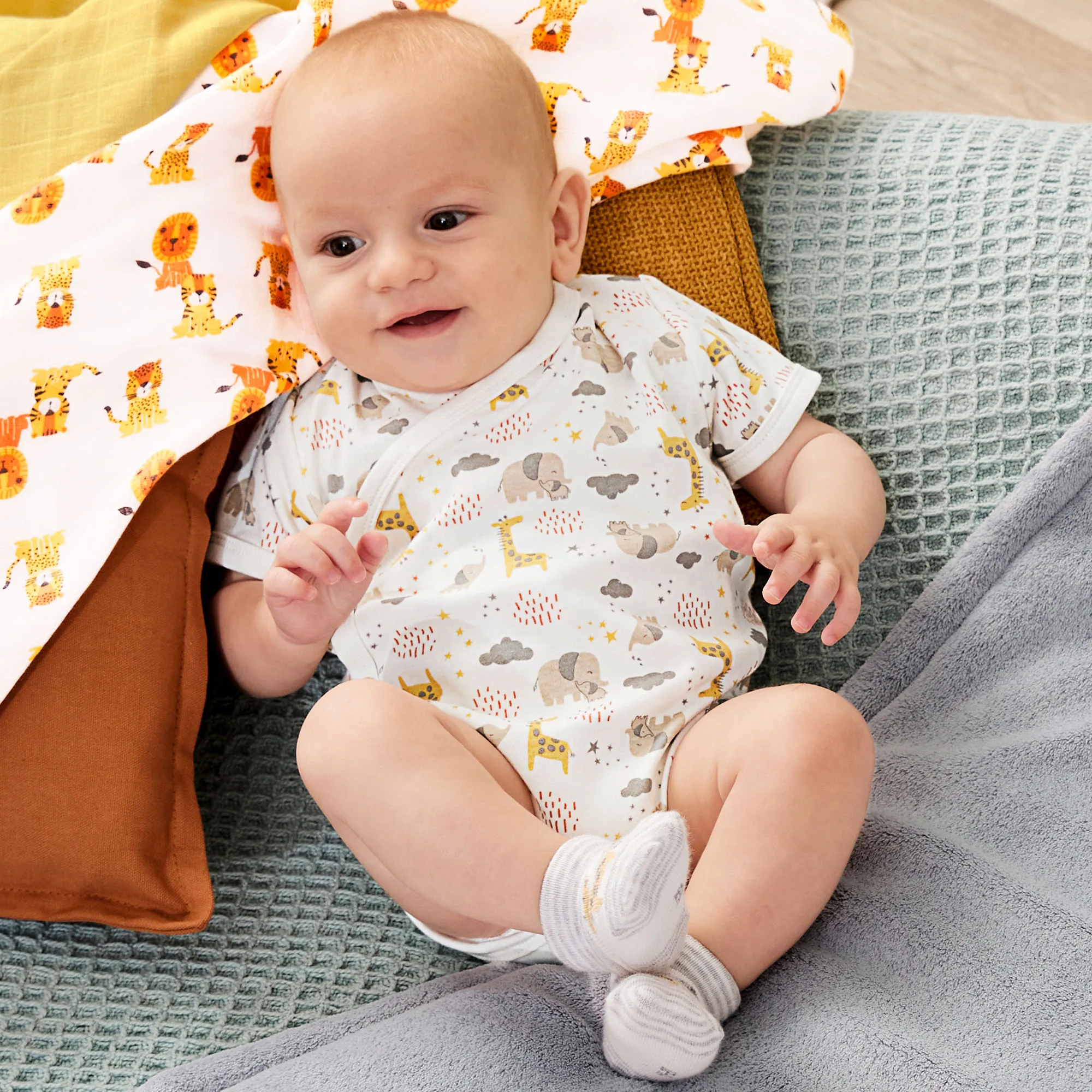 Unisex-Baby-Wickelbody mit Tiermuster