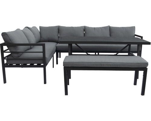 Garden Place Freya Alu 6-persoons 4-delige tuinmeubelset inclusief tafel 150 x 75 x 65 cm met 5 mm spray-stone veiligheidsglas blad en zitkussens, antraciet aluminium