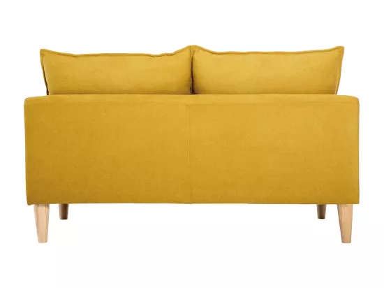 Canapé scandinave 2 places en tissu effet velours jaune moutarde et bois clair KATE