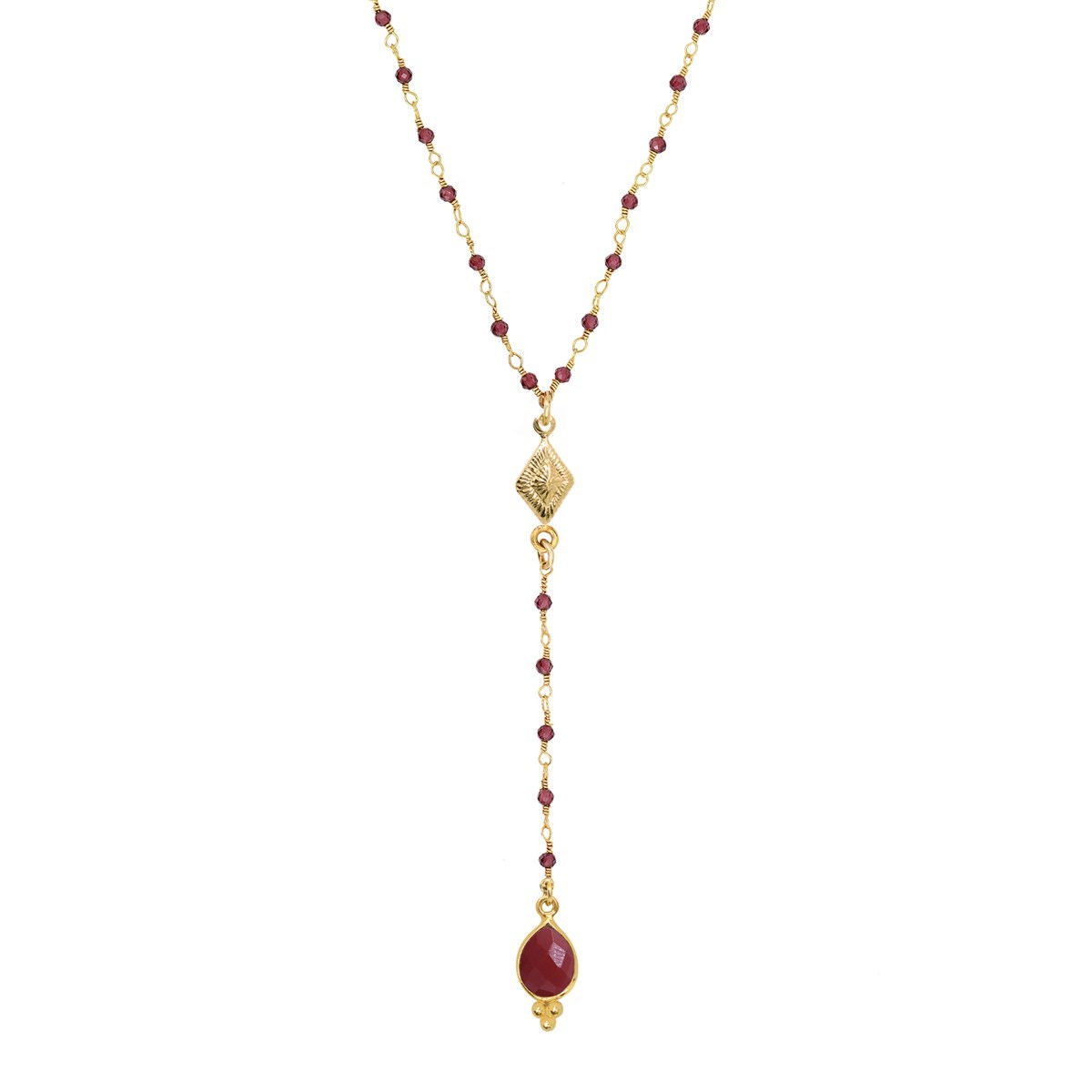 Chapelet grenat doré à l'or fin 24k NEW DELHI