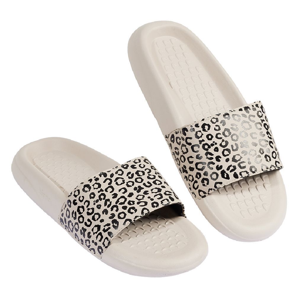 Sandales claquettes plastique beige bride imprimé léopard 40/41
