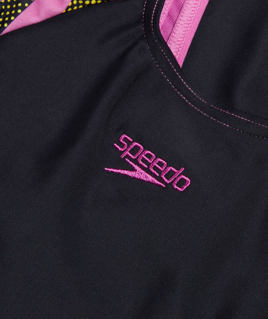 Speedo badedragt med ben til piger - Printed Panel - Sort/lyserød