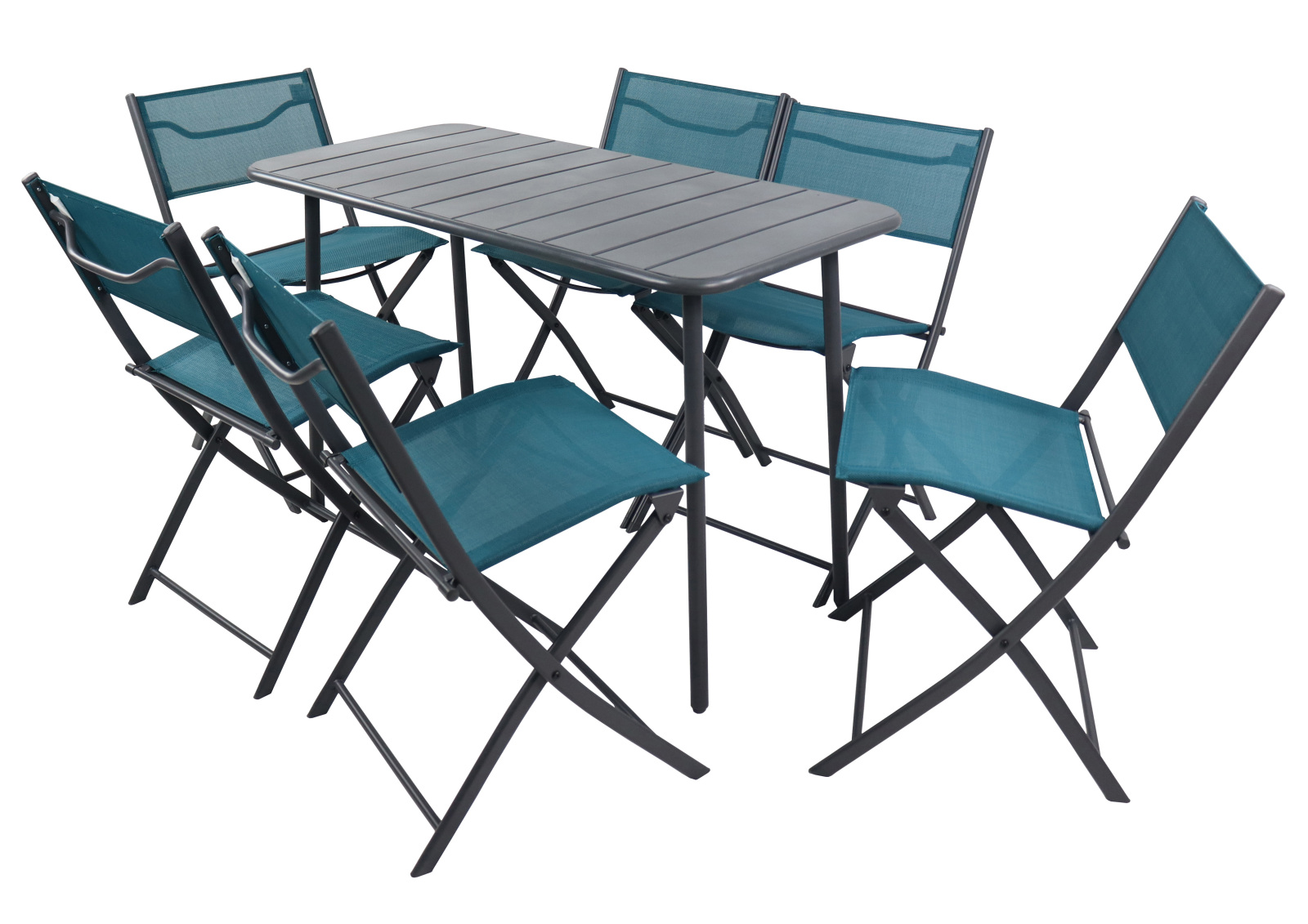 7-teiliges Gartenmöbel-Set - türkis-anthrazit - 110 cm
