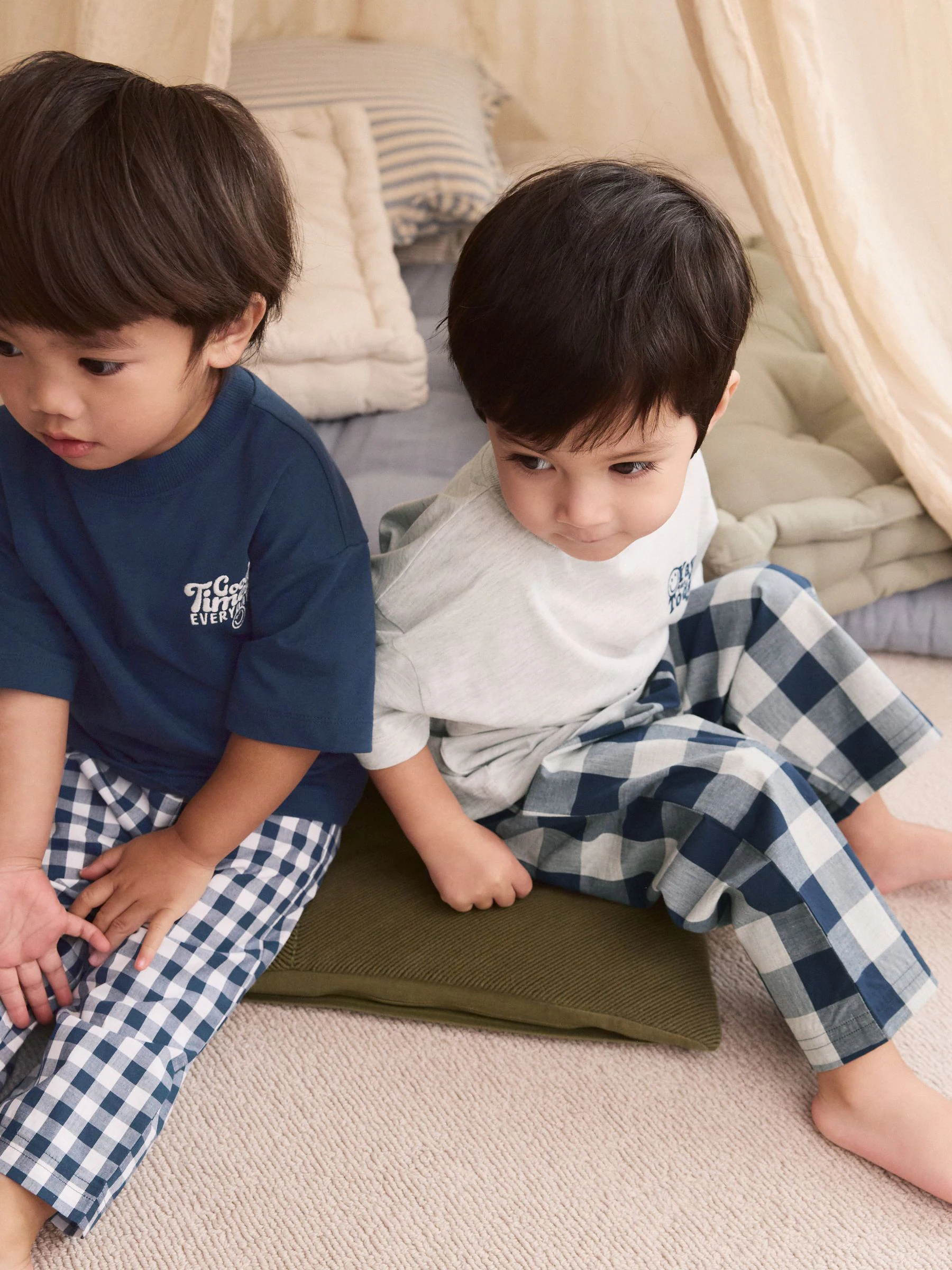 Blauw/wit - Korte mouwen lange pyjama's 2 verpakking (9mnd-12jr)