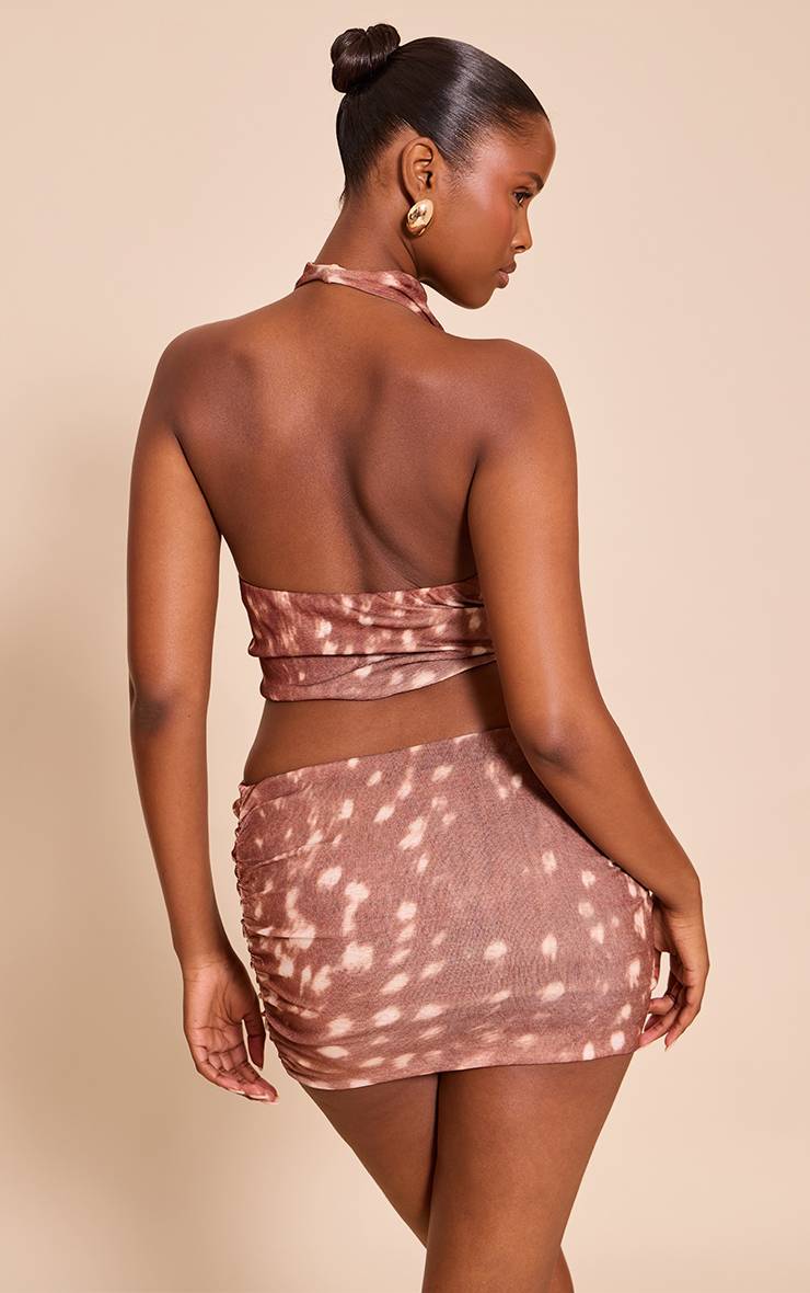 Marron Top Court Dos Nu Froncé En Tissu Pelure D'oignon