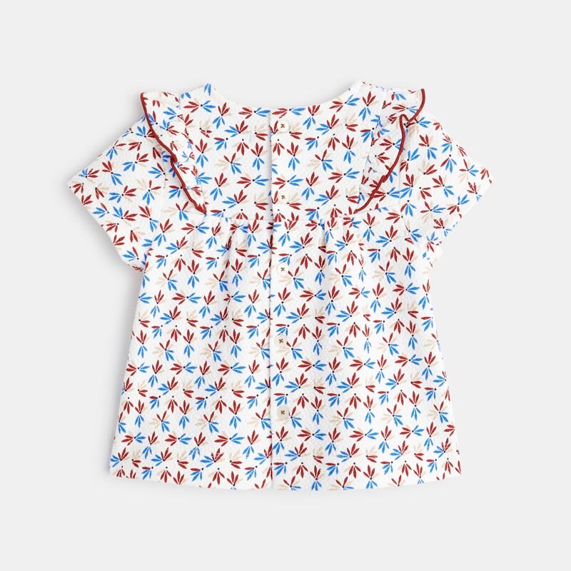 Blouse coton gaufré motif floral bébé fille Gris ou noir