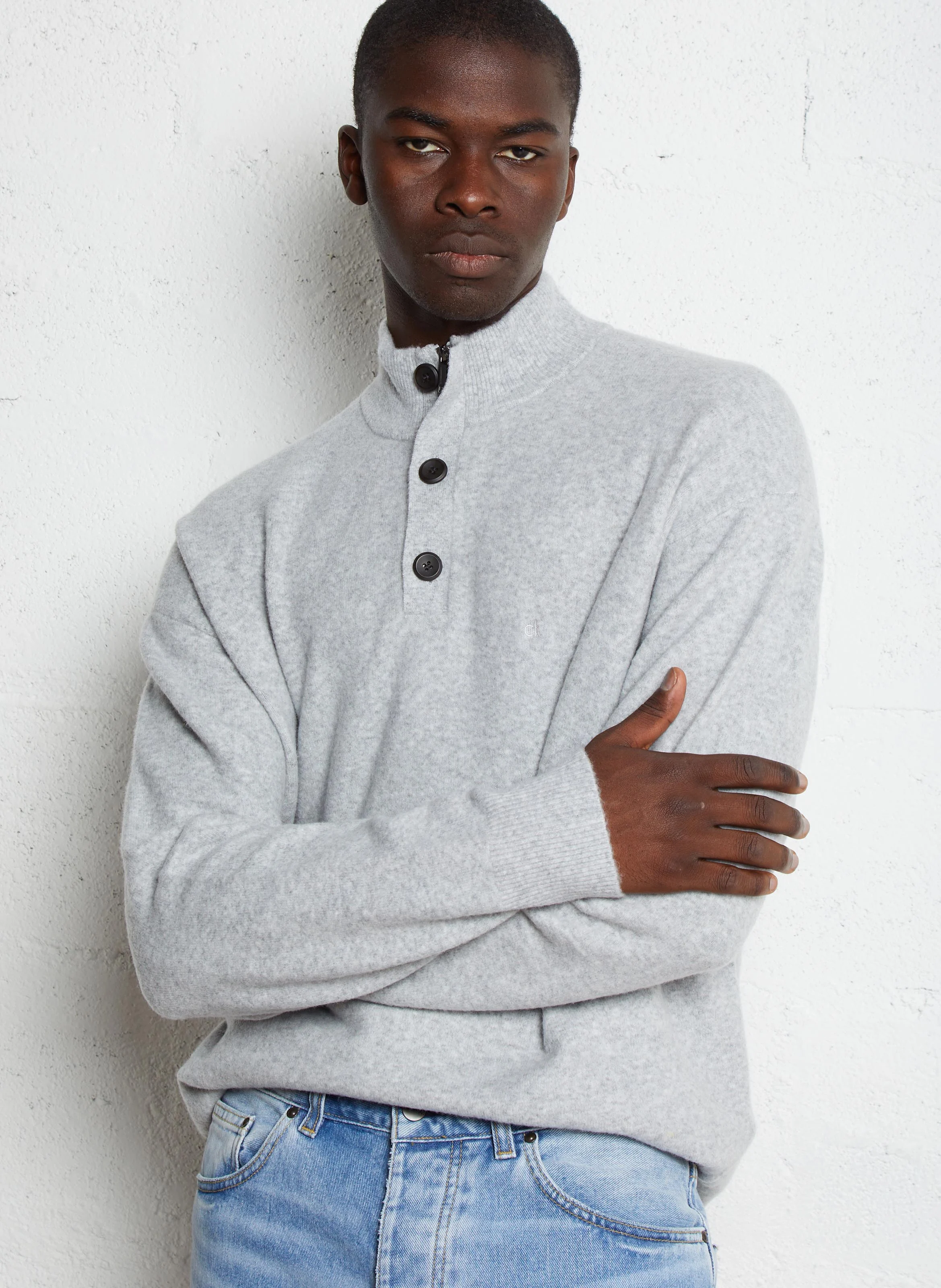 Pull col montant droit en laine mélangée | Gris