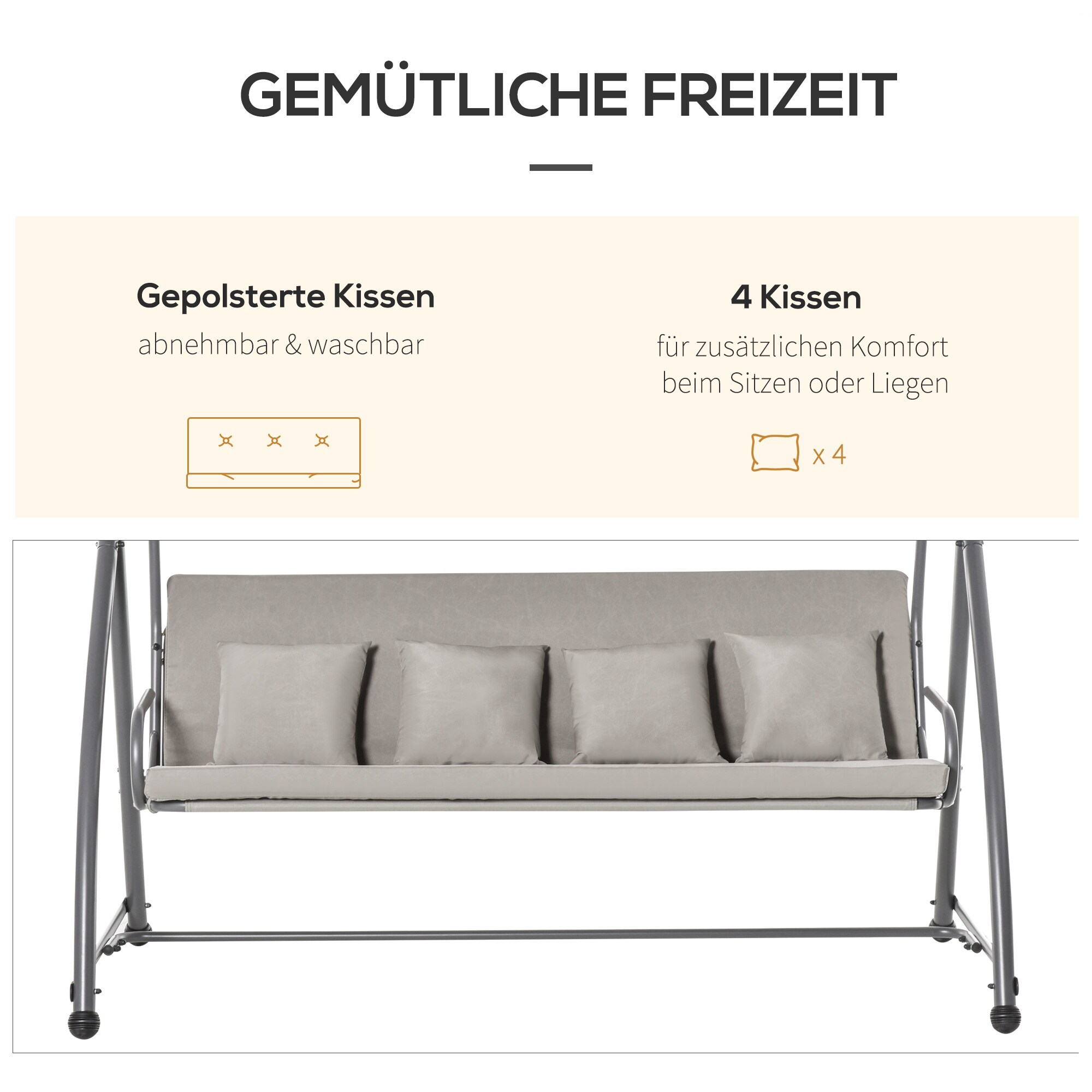 Outsunny Hollywoodschaukel verstellbar zur Liegefläche 218 x 120 x 168 cm (LxBxH)