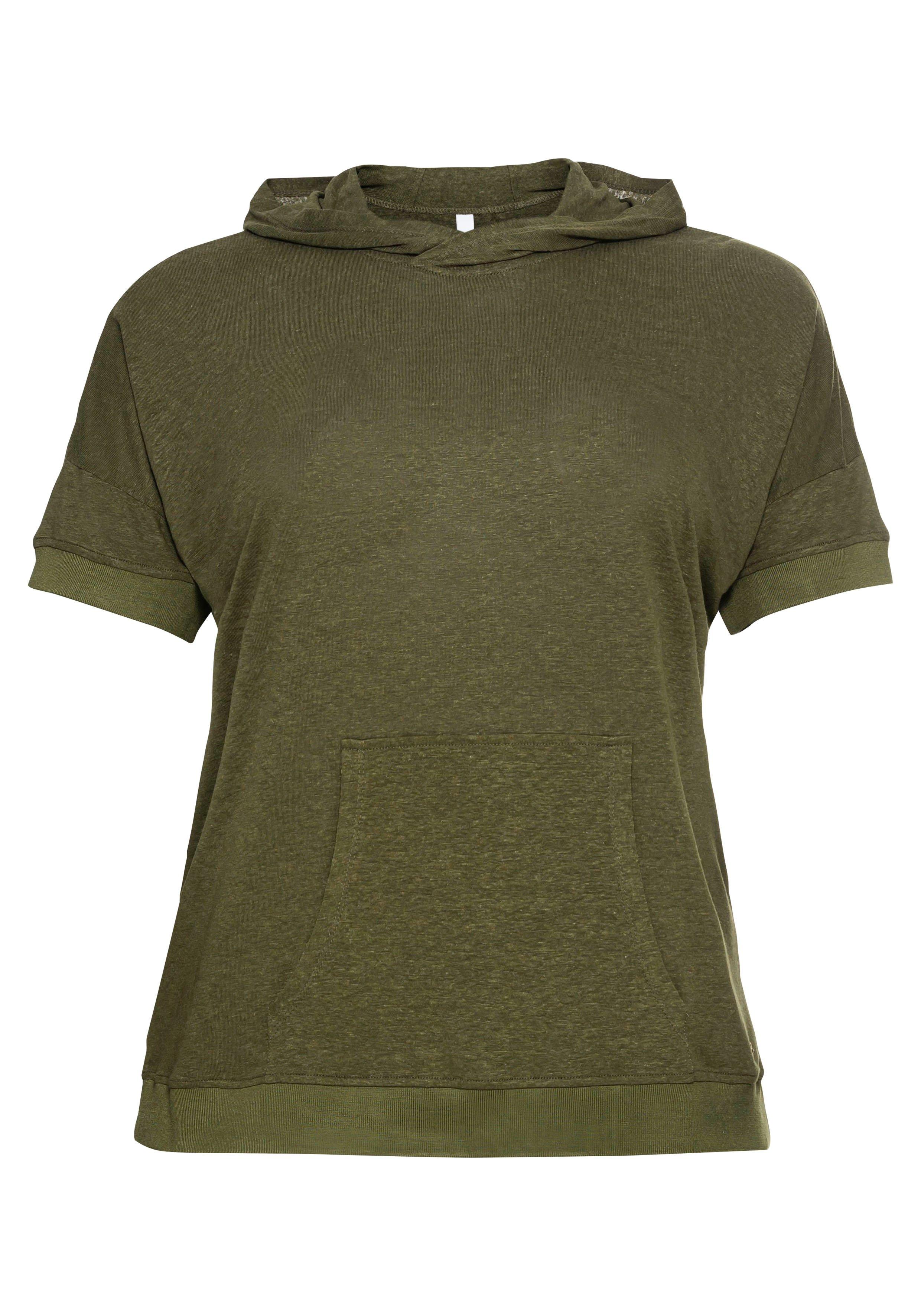 Kapuzenshirt mit Kängurutasche, im Leinenmix