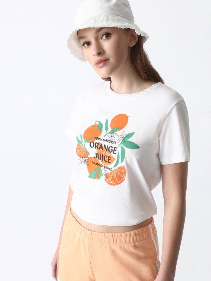 Pacote com 2 camisetas estampadas - Brancas/Laranja