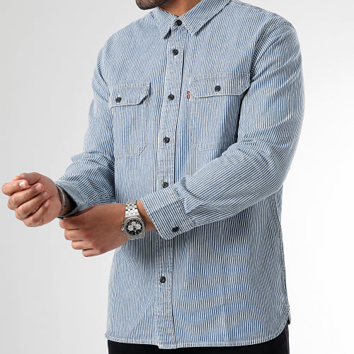 Chemise Manches Longues A Rayures 19587 Bleu Clair Blanc