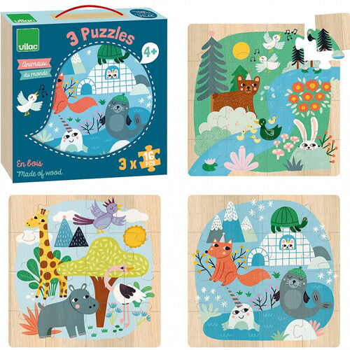 Vilac puzzels dieren van de wereld - 3x16st