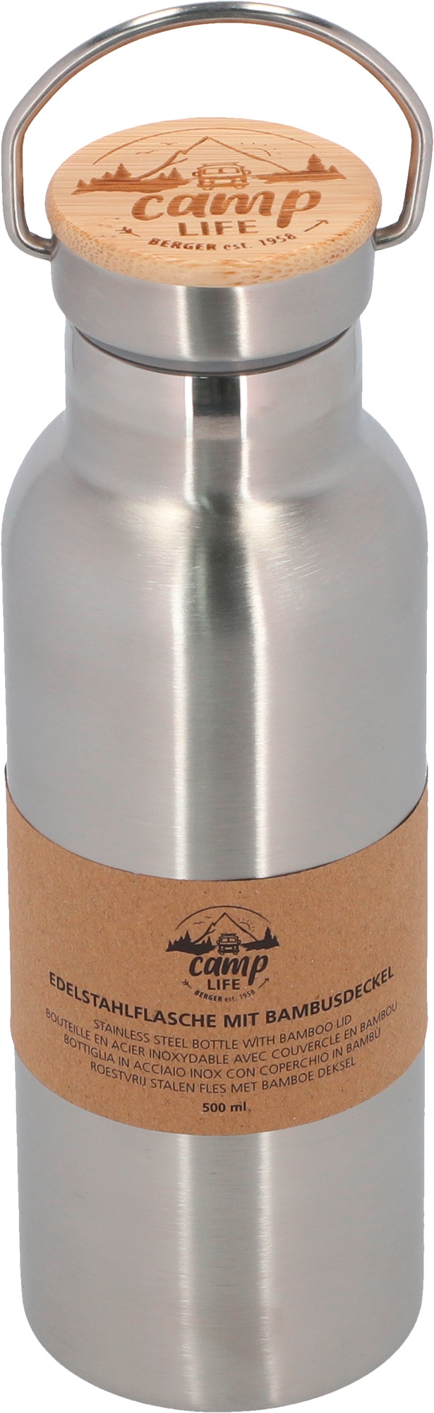 Camplife Edelstahl Isolierflasche mit Bambusdeckel 1000 ml
