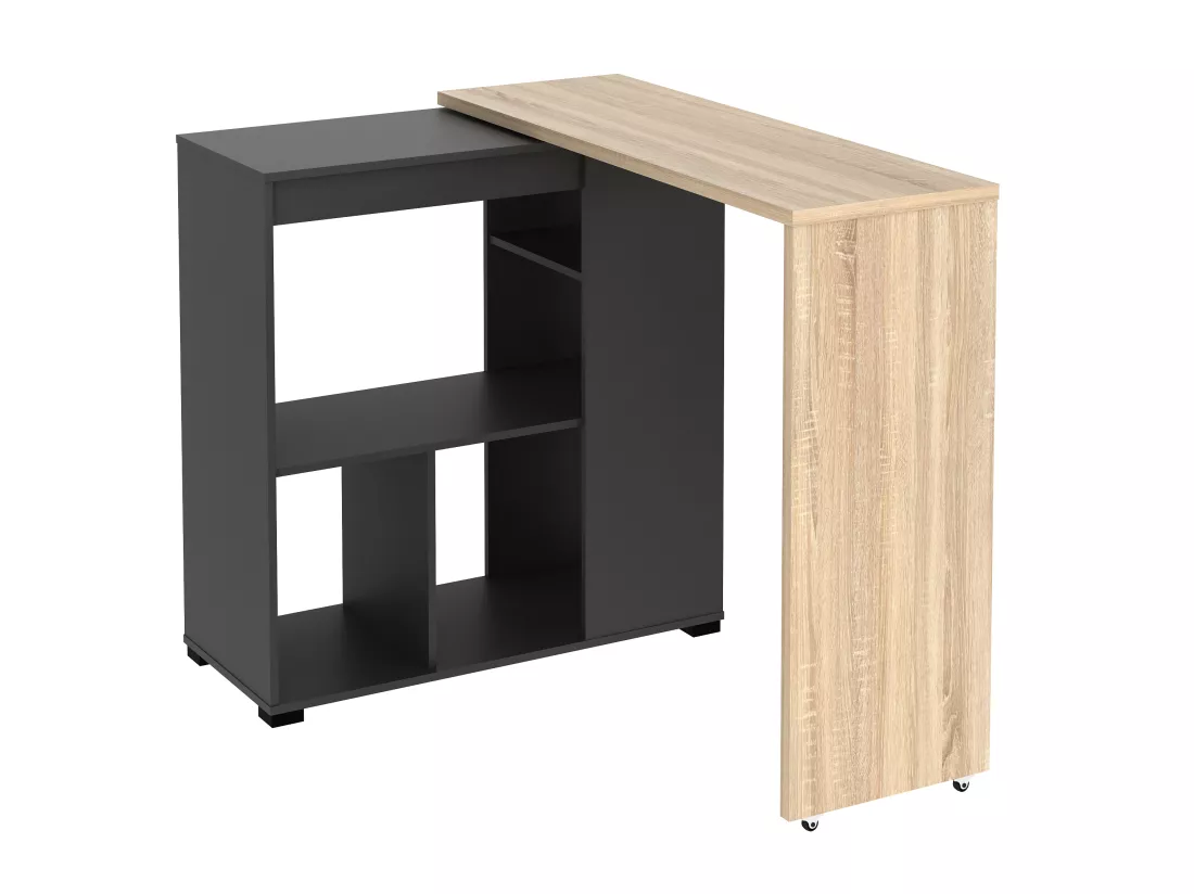 Meuble de bar pivotant avec rangements - Naturel et anthracite - SATURNE