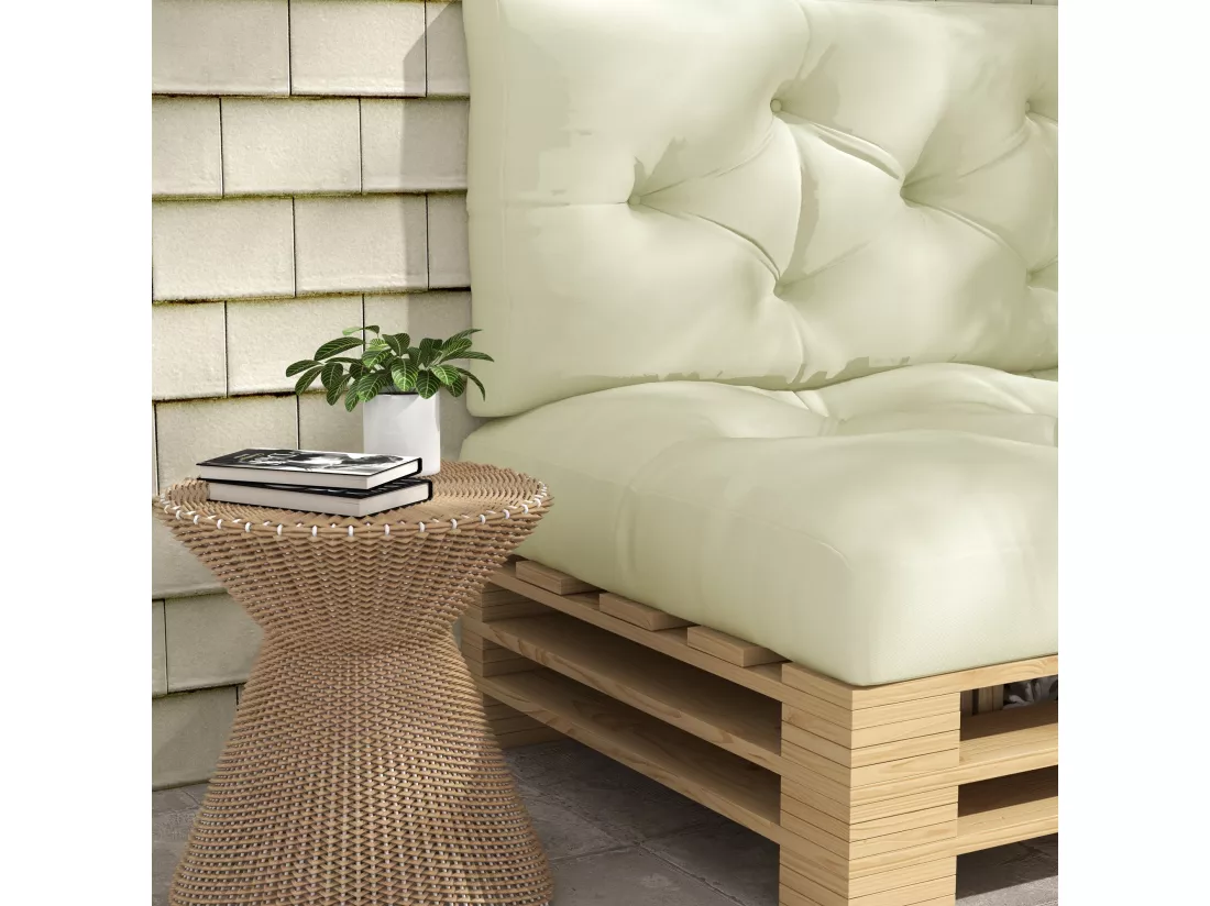 Lot de 2 coussins assises dossiers banc de jardin canapé dim. 120L x 80l x 12H cm polyester crème