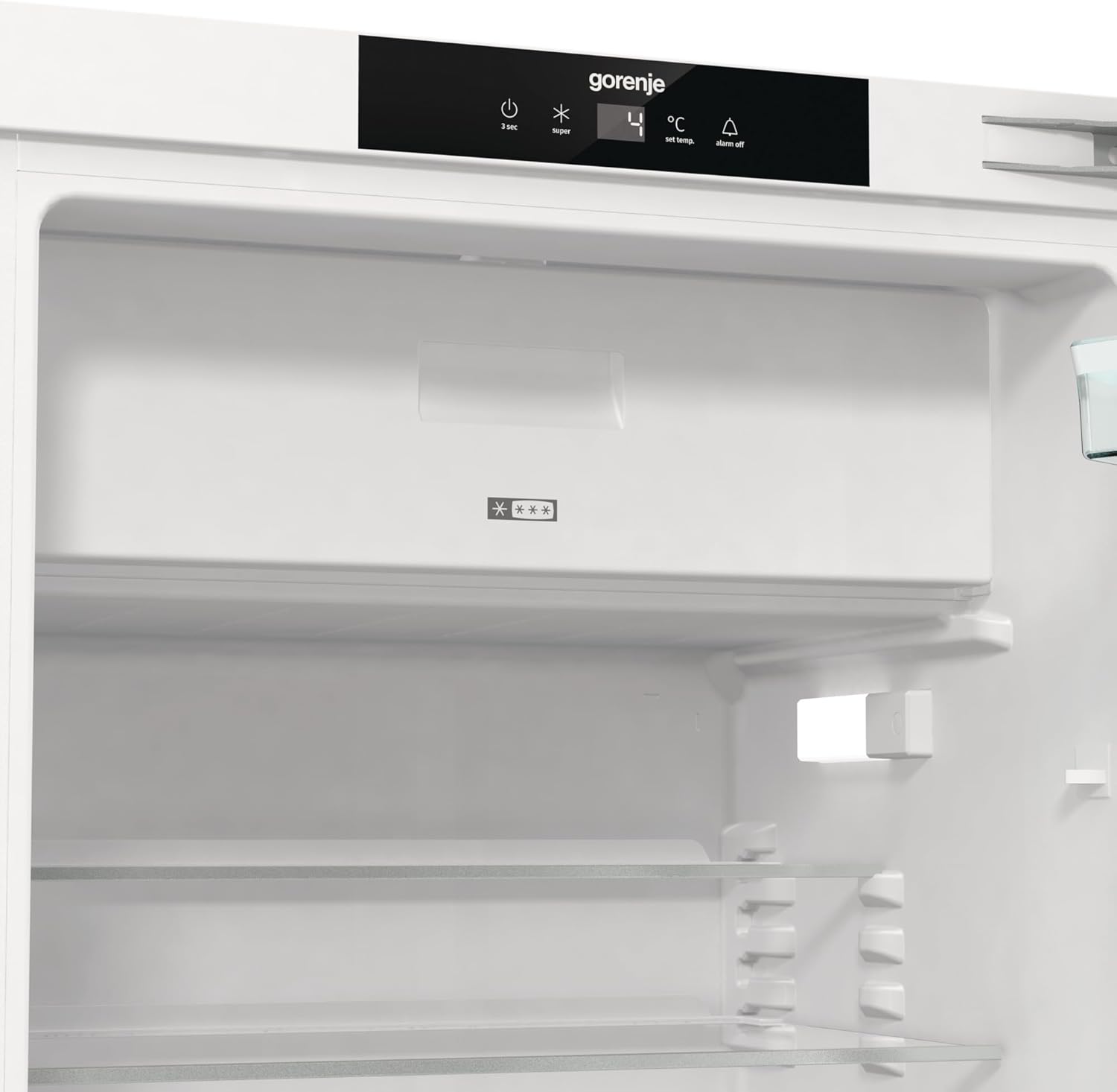 Gorenje RBIU609EA1 Einbau-Tischkühlschrank m. Gefrierfach/88er Nische/Festtürscharnier/EEK: E/121 Liter/Festtürtechnik/SuperCool/Temperaturanzeige/Türanschlag wechselbar/HxBxT:81,8x59,5x54,5cm/Weiß