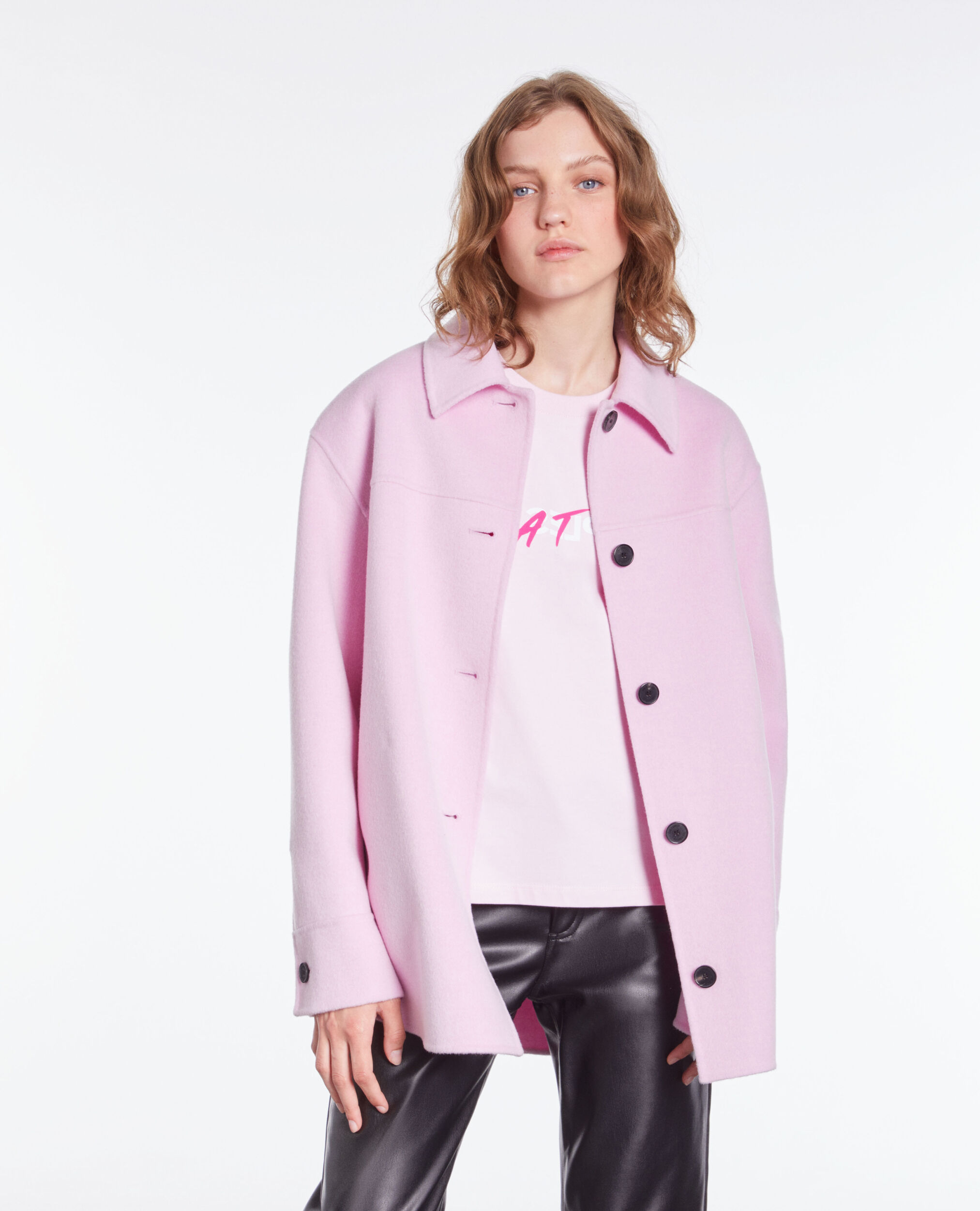 Veste type surchemise rose en laine