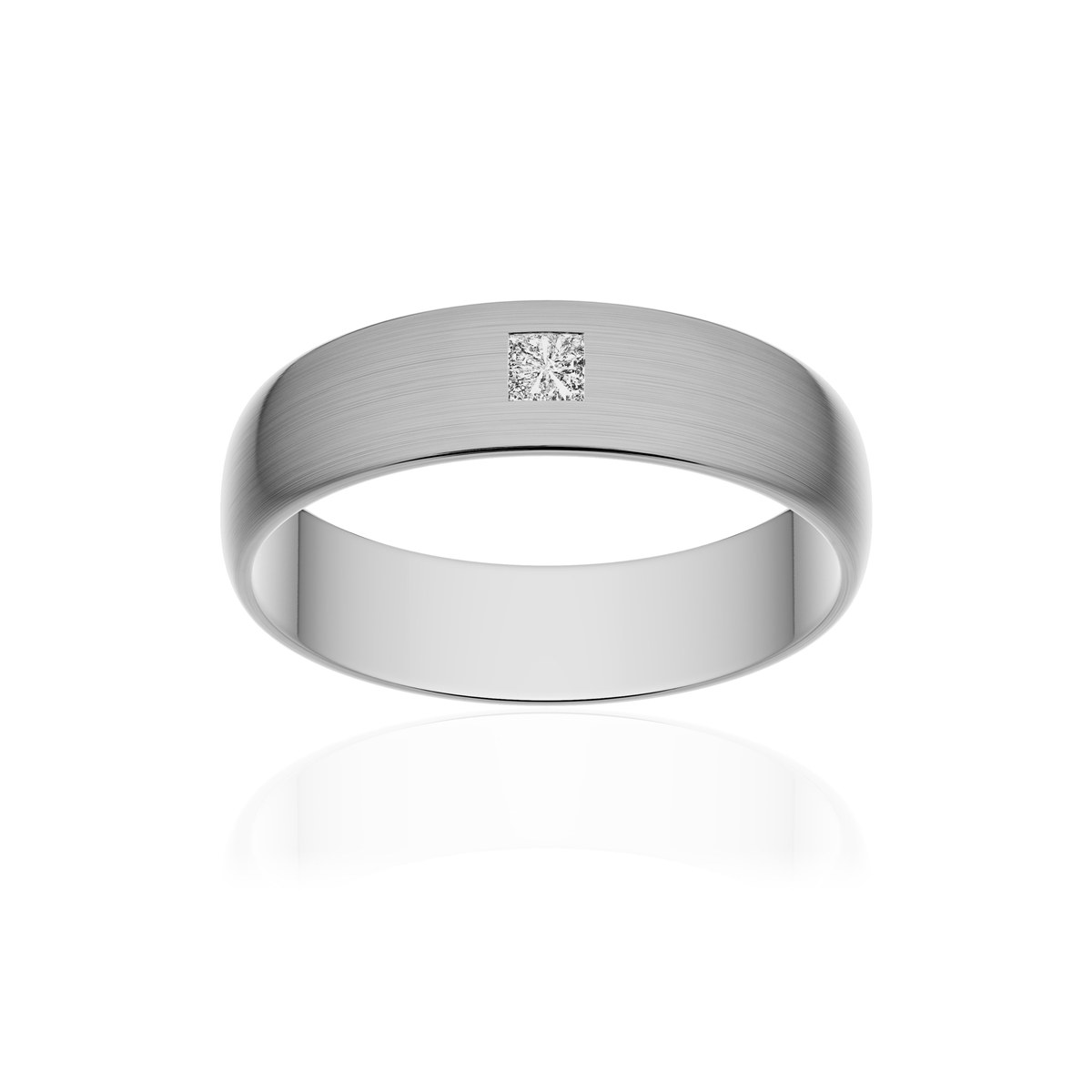 Alliance or 375 blanc brossé demi-jonc 5mm diamant princesse