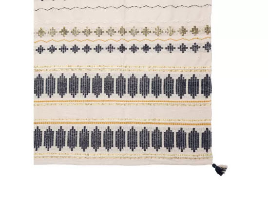 Dessus de Lit en Coton Ivoire Bleu et Ocre 240 x 260 cm