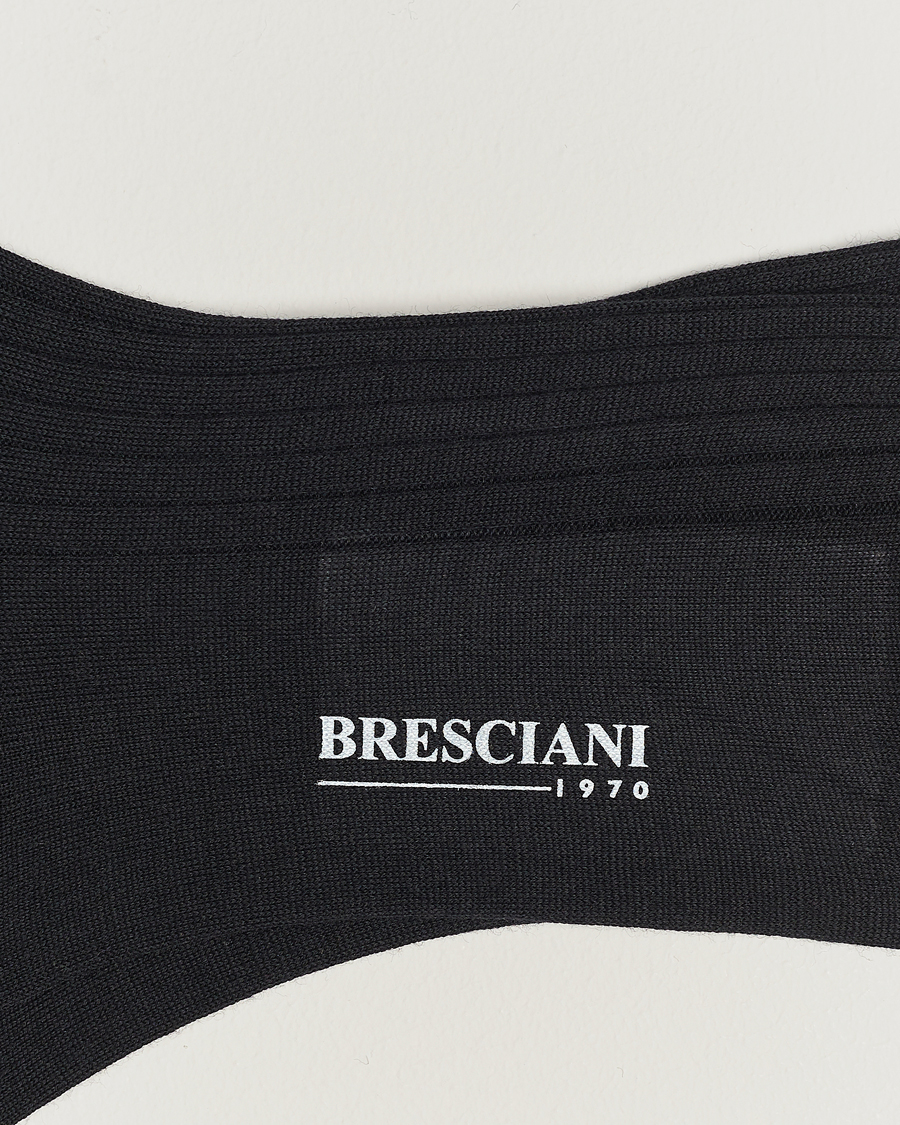 Bresciani Wool/Nylon Ribbed Short Socks Black