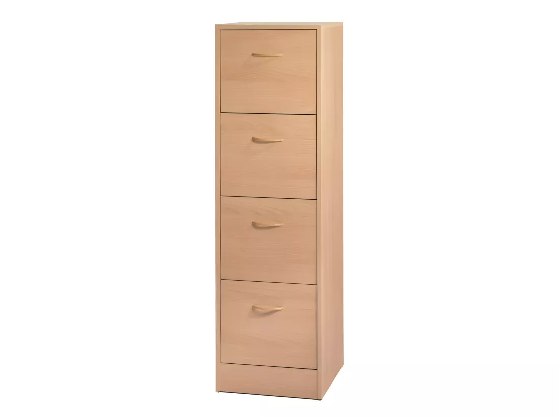 Classeur 4 Tiroirs pour 100 Dossiers Suspendus L 41,4 H 140,4 P 44 cm - Coloris: Hêtre