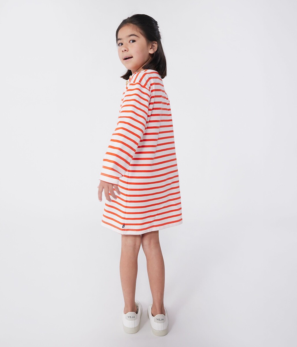 PETIT BATEAU<br>Vestido listrado de algodão com mangas compridas
