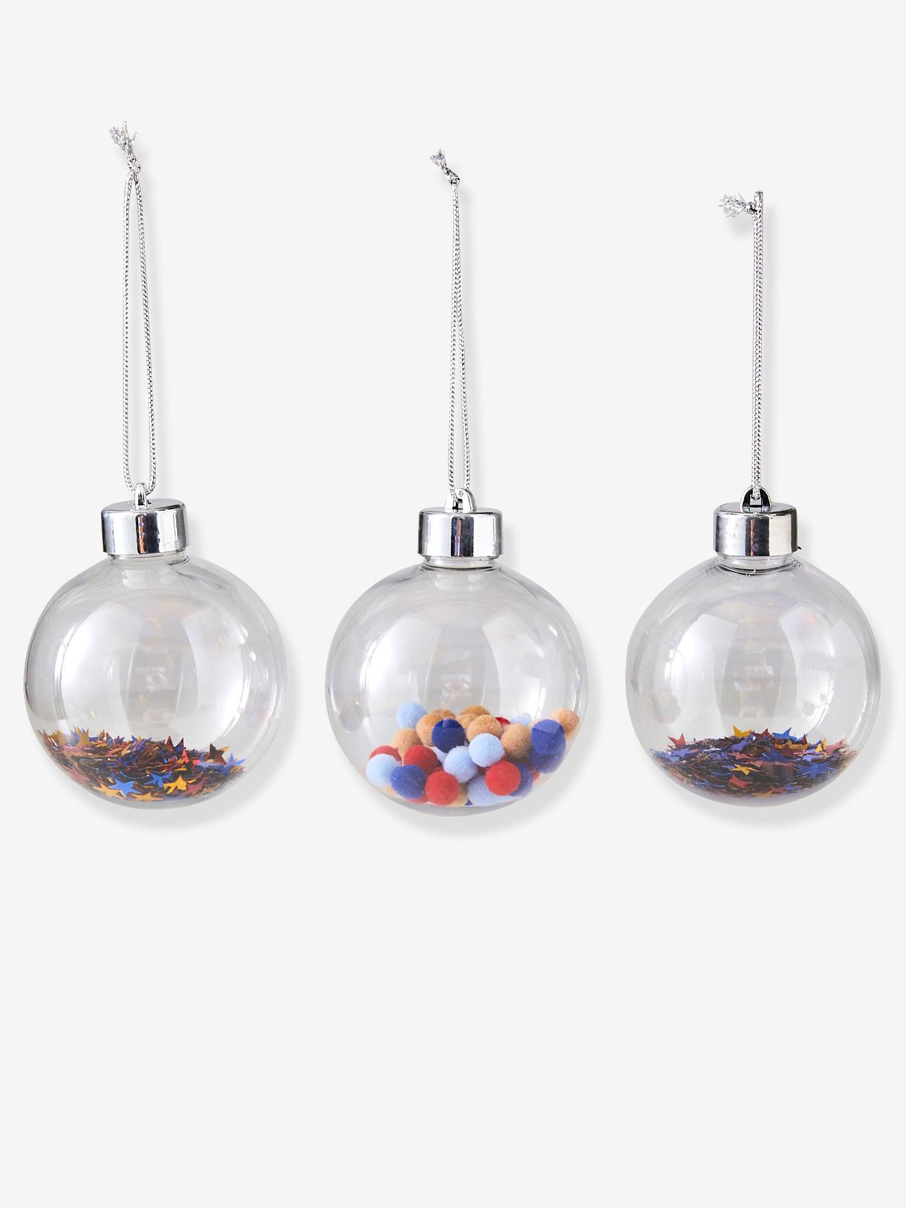 Lote de 3 enfeites de Natal vermelhos lisos, tamanho médio, com motivos decorativos.
