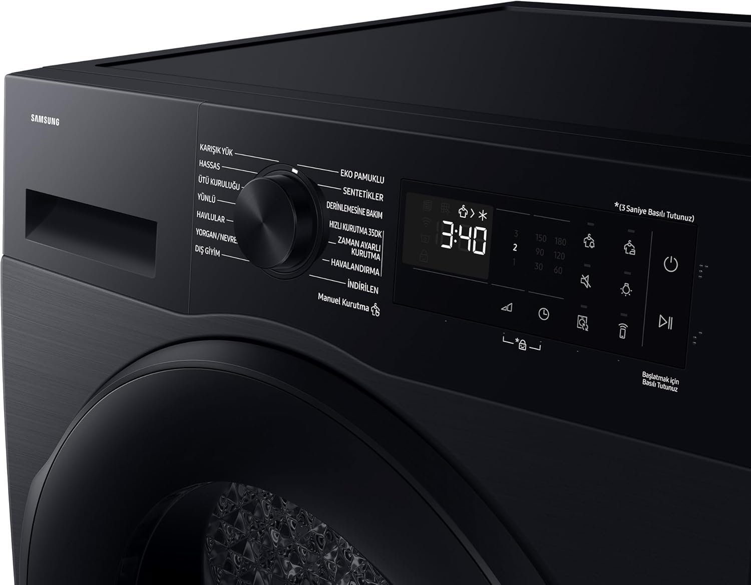 Samsung DV90DG52A0ABEG Wärmepumpentrockner, 9 kg, EEK: C, AI Wäschetrockner mit WiFi-SmartThings-App, LED-Display, Hygiene-Programm, Air Refresh, Knitterschutz, Schwarz