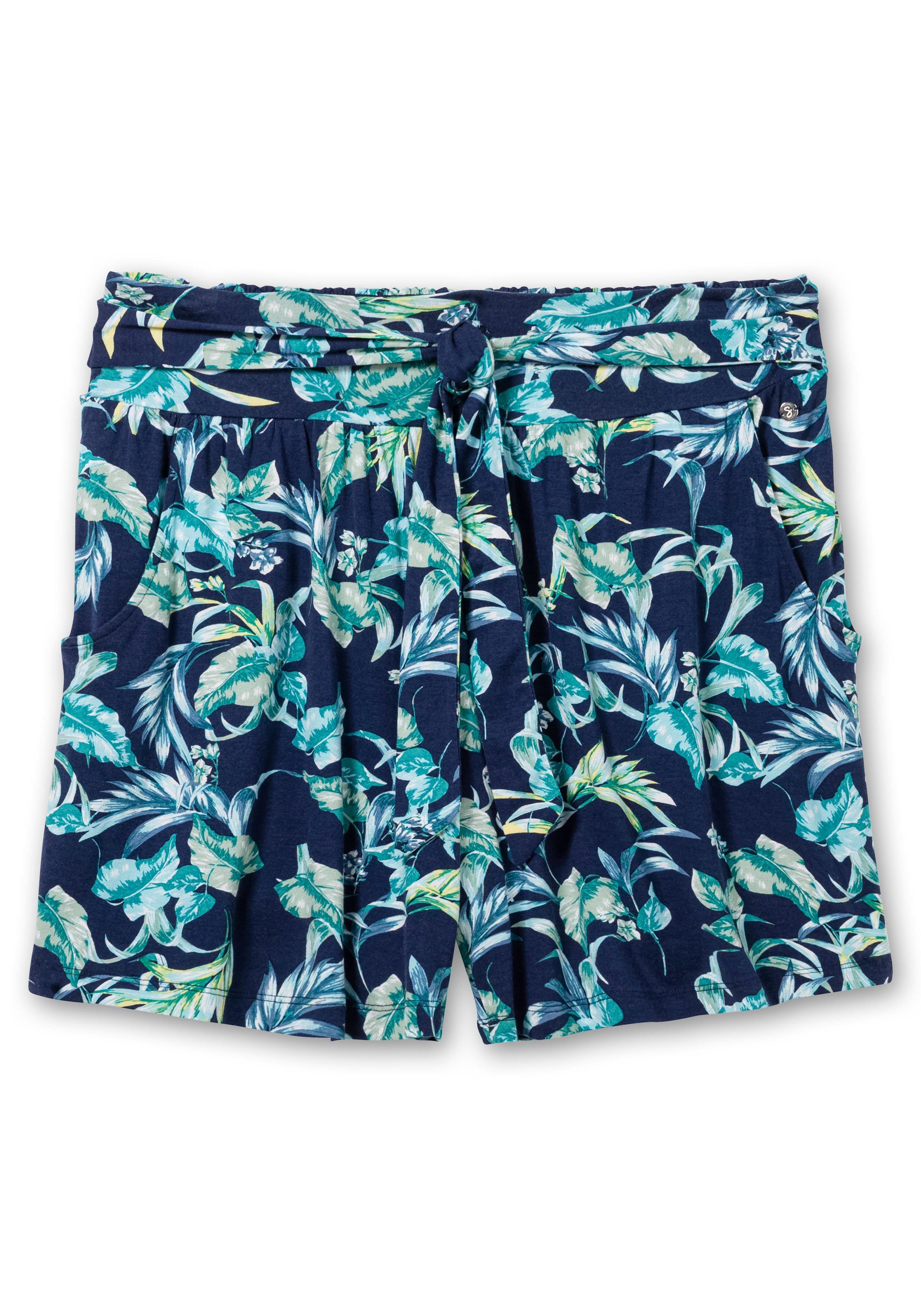 Kurze Jerseyshorts mit Blätterprint