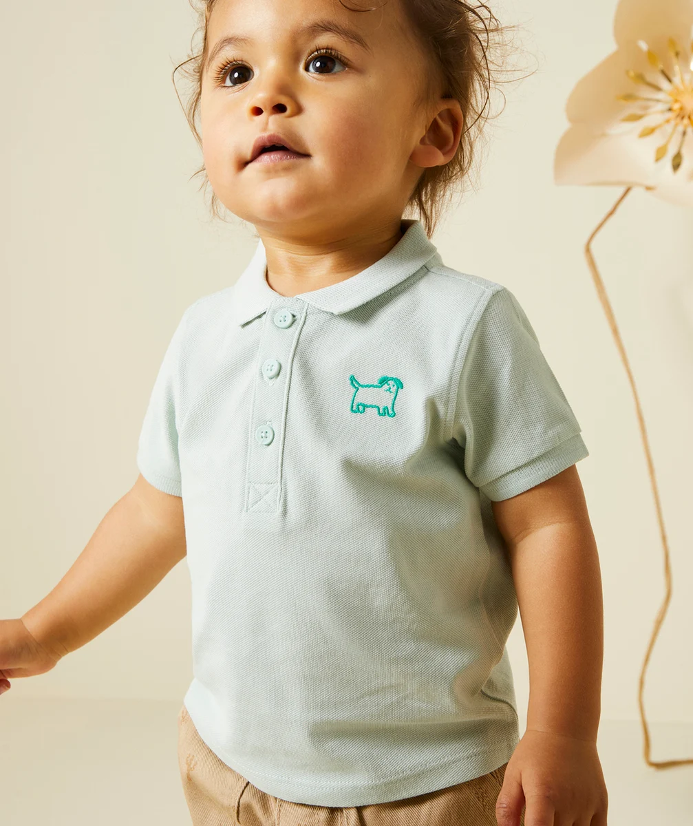 POLO MANCHES COURTES BÉBÉ GARÇON 100% COTON VERT AVEC BRODERIES