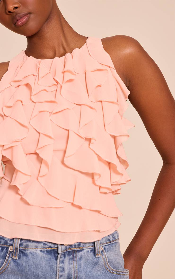 Pamplemousse Top Sans Manches En Mousseline À Détails Volantés