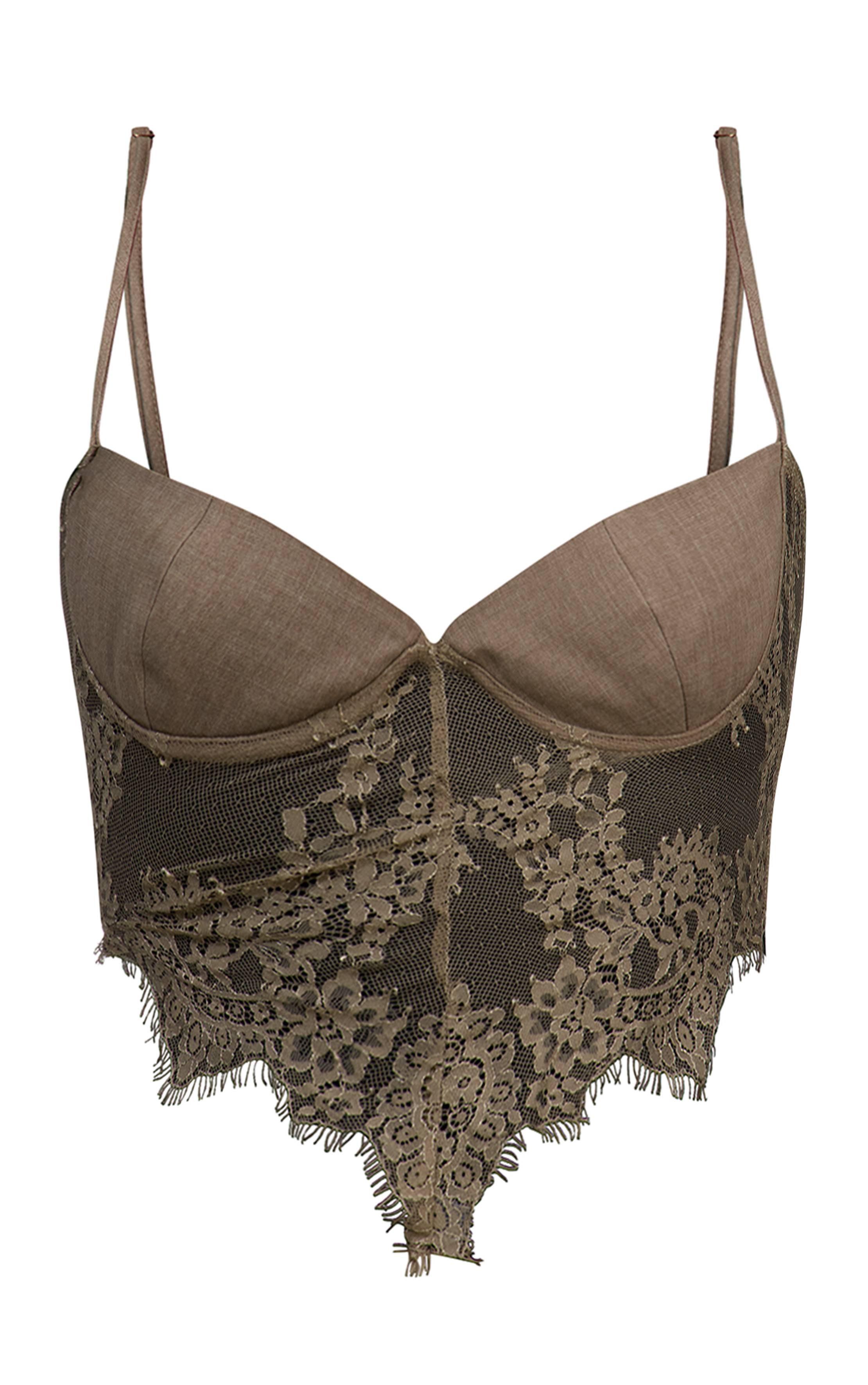Vert Sauge Haut Corset À Détail De Bonnets Tissés Et Empiècement En Dentelle Plt Label Sauge Foncé Co-ord