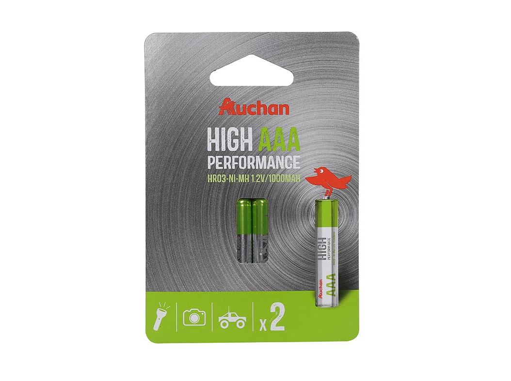 PACK 2 PILHAS RECARREGÁVEL HR3 AUCHAN PREMIUM AAA 1000MAH