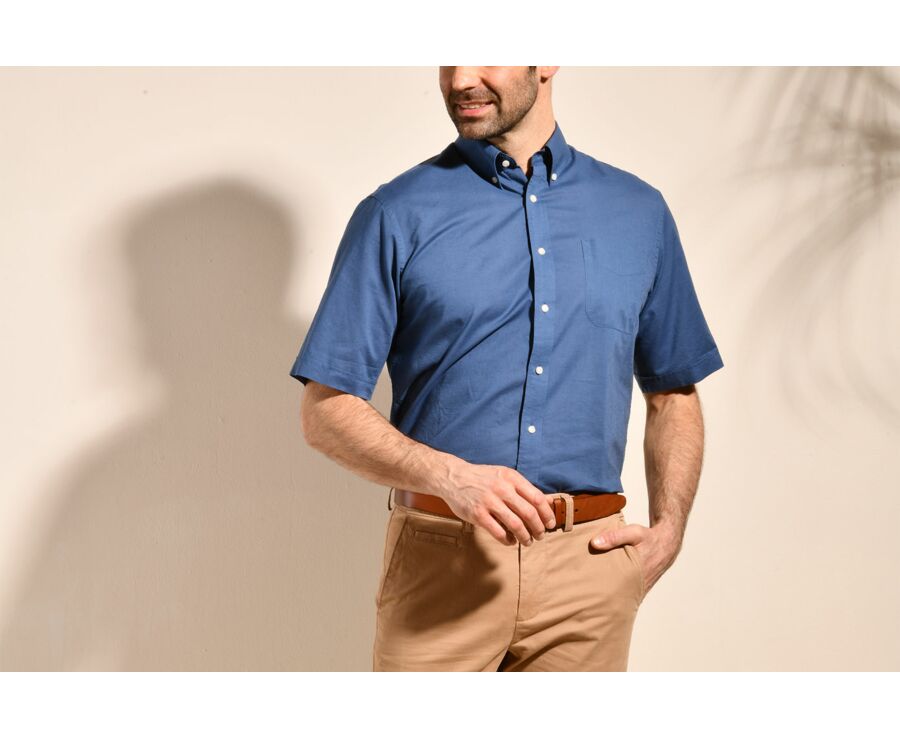 Chemise coton et lin indigo - Poche poitrine - COLTEN MC