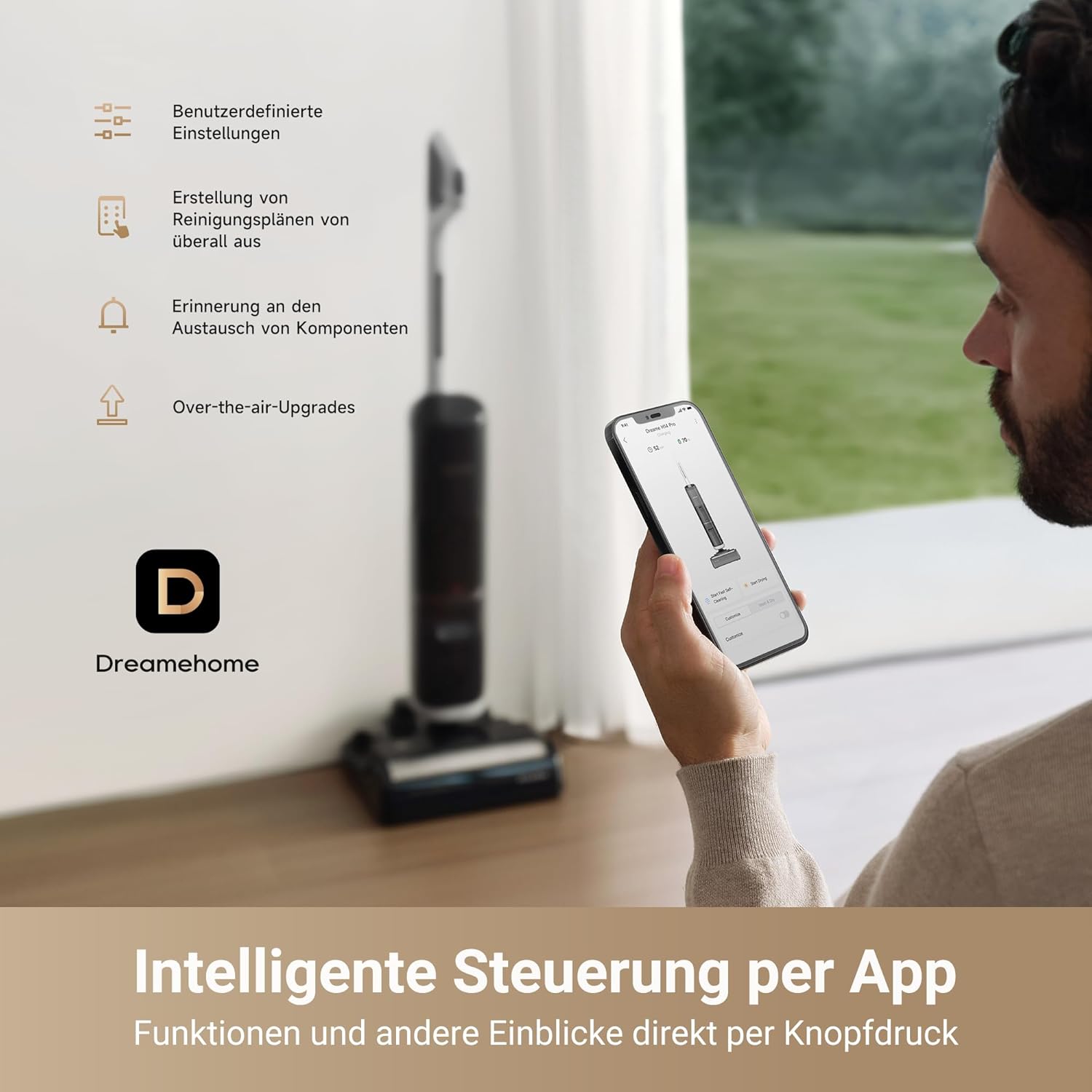 dreame H14 Pro Nass- und Trockensauger, 180° Lie-Flat, 60 °C Bürstenpflege, 5-min Trocknung, automatische Lösungsmittelverteilung, App-Steuerung, Doppelrotationsbürste, 18.000Pa Saugkraft, Doppelkante