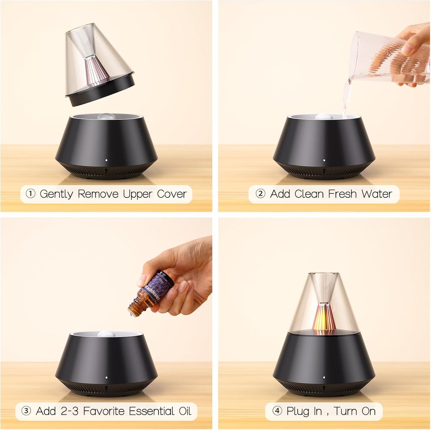 (150ml) Vulkan USB Luftbefeuchter Aroma Öl Diffuser mit LED Beleuchtung - Schwarz