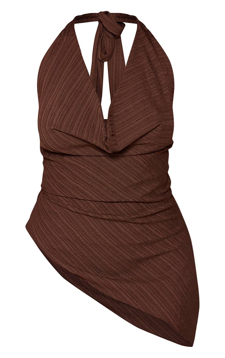Taupe Haut Asymétrique À Col Bénitier Ajusté